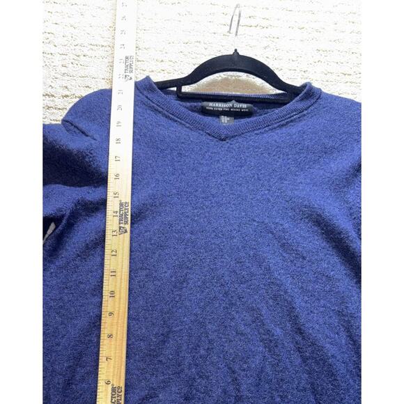 HARRISON DAVIS Men’s Medium Merino Wool V-Neck Sweater Blue Pullover Knit - Picture 4 of 5